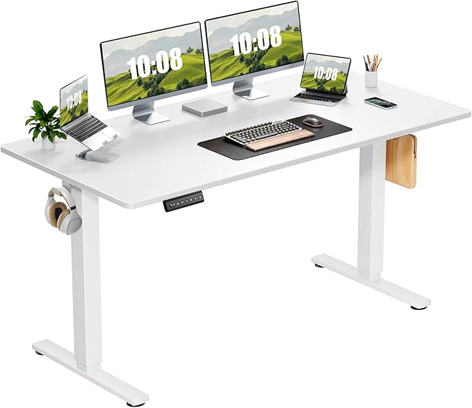 Adjustable Height, 63inch Electric Sit Stand up Desk for Home Office, Modern Rising Work Table for Computer Laptop, Lift Gaming Desk Sturdy Ergonomic Workstation, Rust Brown