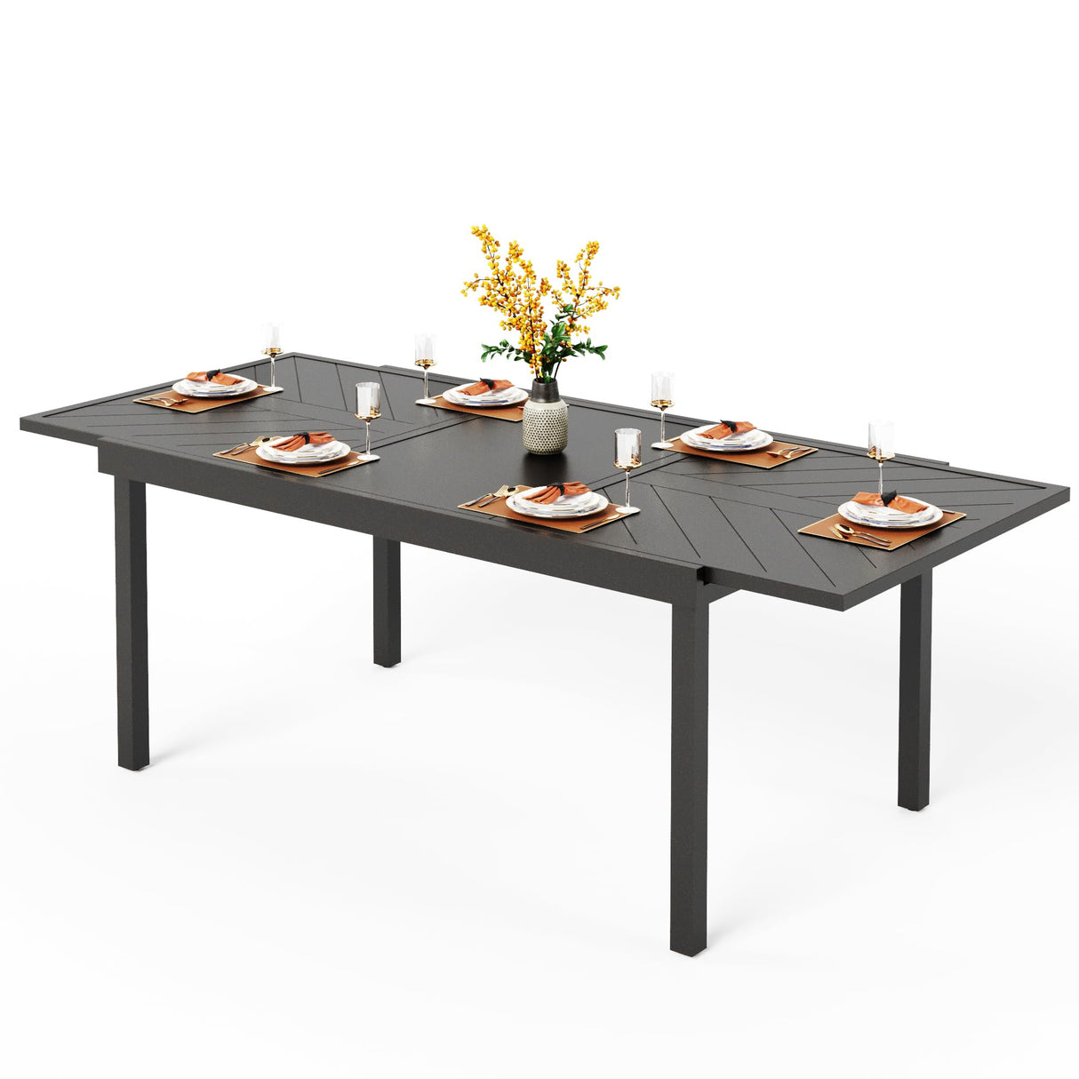 Outdoor Dining Table, Rectangle Extendable Dining Table for 6-8 Person