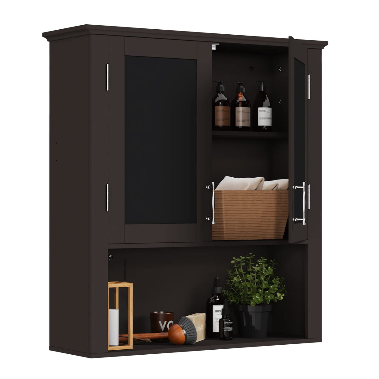 Bathroom Cabinet Wall Mounted with Double Doors, Wood Hanging Cabinet