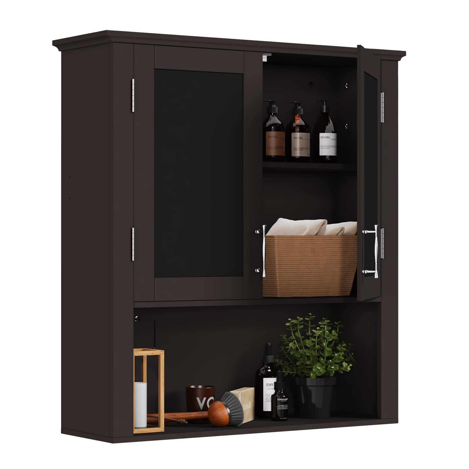 Bathroom Cabinet Wall Mounted with Double Doors, Wood Hanging Cabinet
