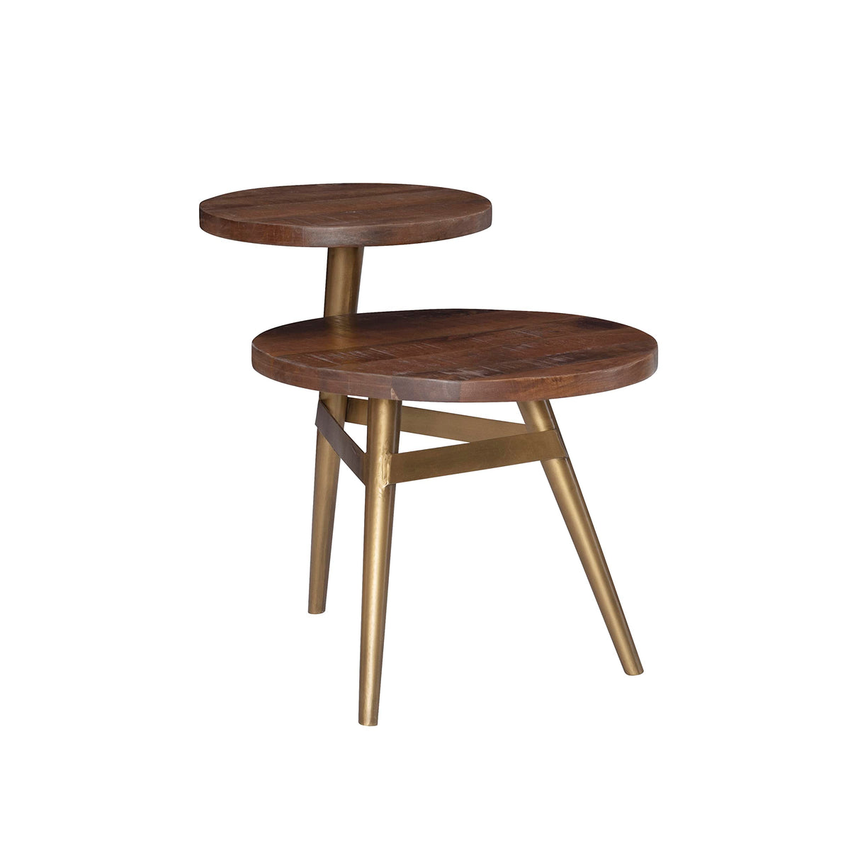 Metal Two Tiered Mango Wood Top Bruno Side Table, Natural & Gold