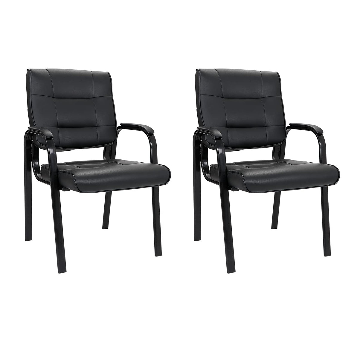 Set of 2 Office Leather Guest Chairs with Padded Arm Rest, Reception Chairs