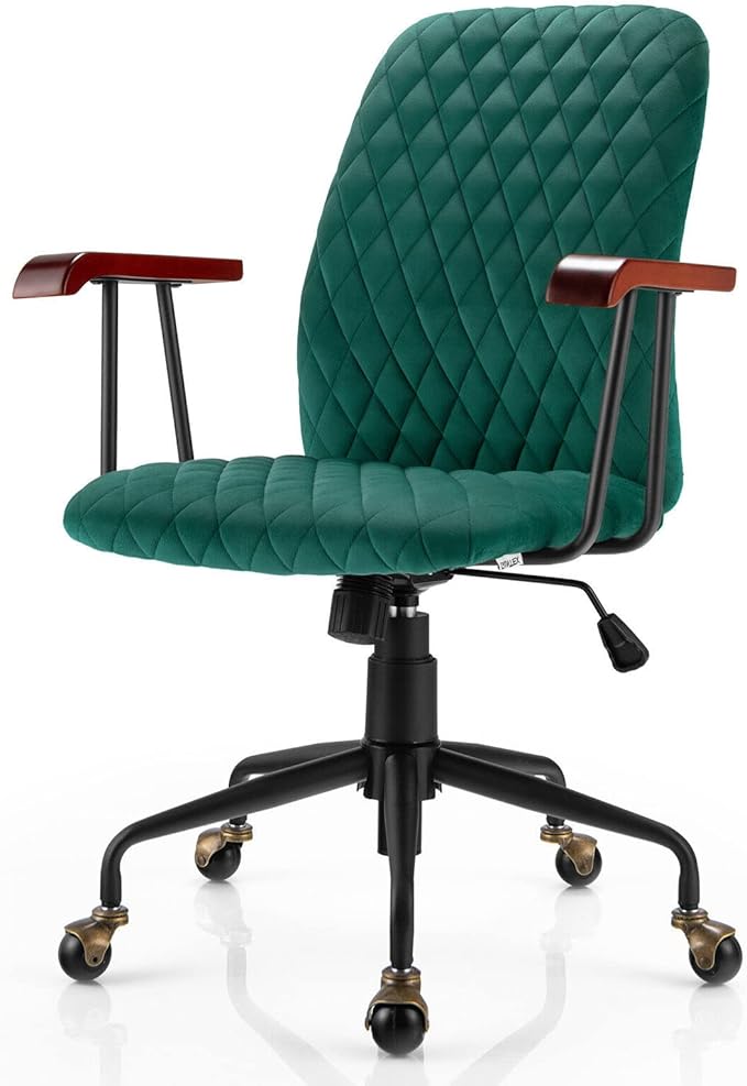 Green Velvet Fabric Office Chair Leisure Chair Task Chair High Resilience Sponge Soft