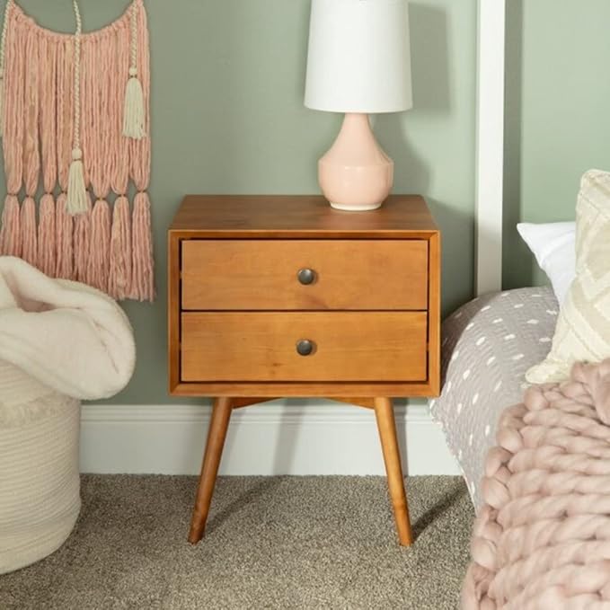 Caramel Mid Century Modern Nightstand 24'' H X 20'' W X 14'' D Size