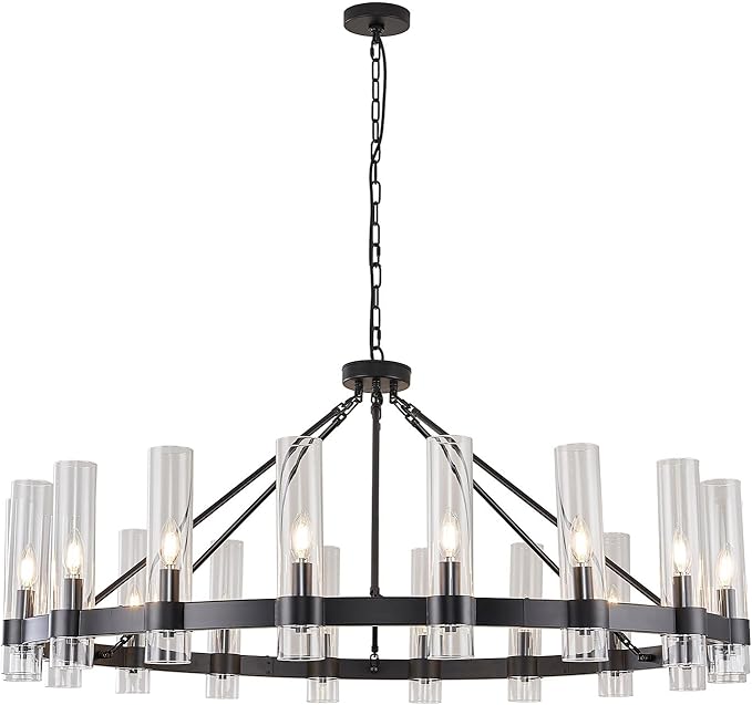 Wagon Wheel Chandelier 8-Light Glass Pendant Light, Industrial Modern Golden Pendant