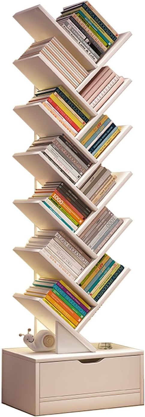 Book Tree with Wooden Drawer, Tree Bookshelf, Modern Book Storage, Free Standing Book Shelf