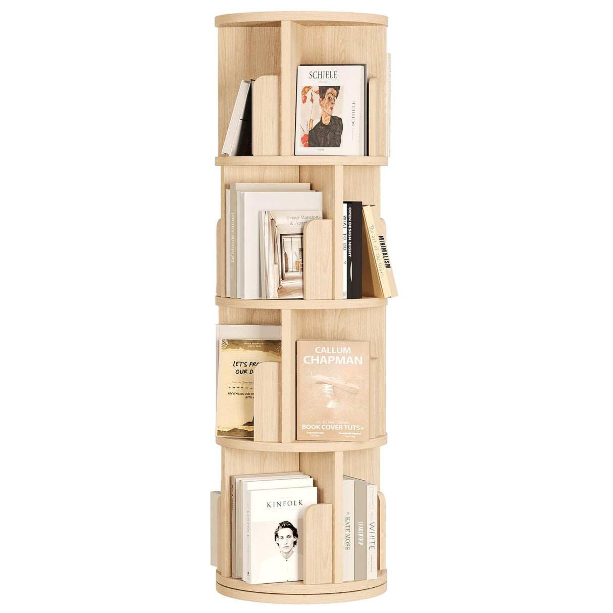 Rotating Bookshelf, 360 Display 4 Tier, Small Bookshelf for Small Space