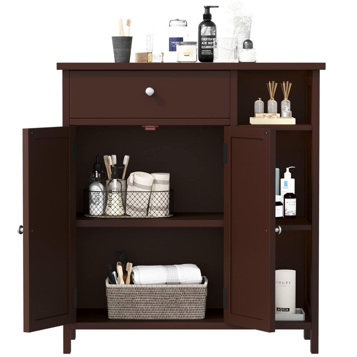 Bathroom Cabinet with Doors, Bathroom Floor Cabinet with Drawer, Adjustable Shelf,