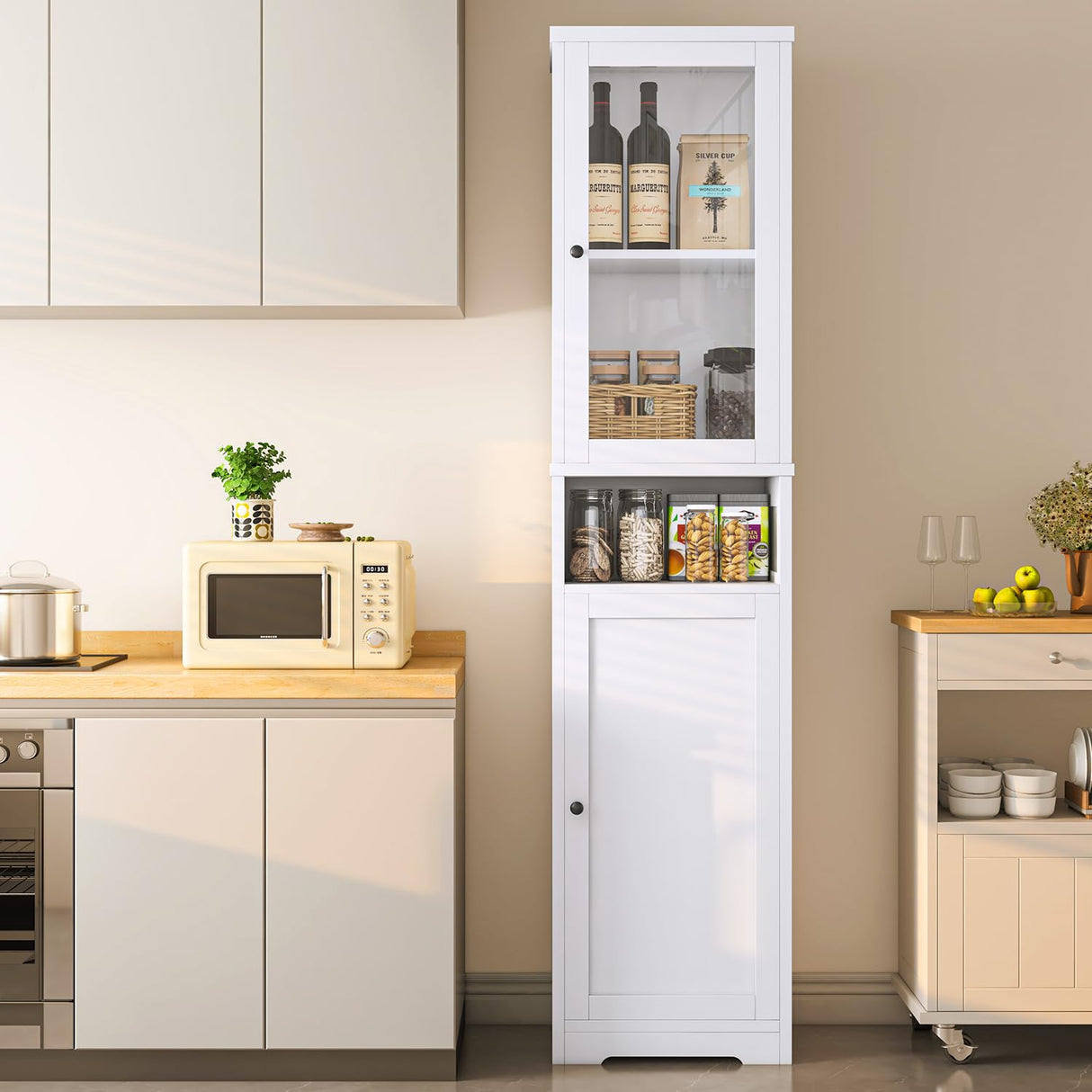 Bathroom Storage Cabinet with Acrylic Door, 67 Inches Tall Narrow Bathroom Storage