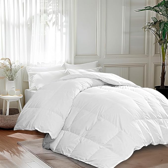 White Goose King Size Feathers Down Fiber Comforter, 100% Cotton Duvet Insert King
