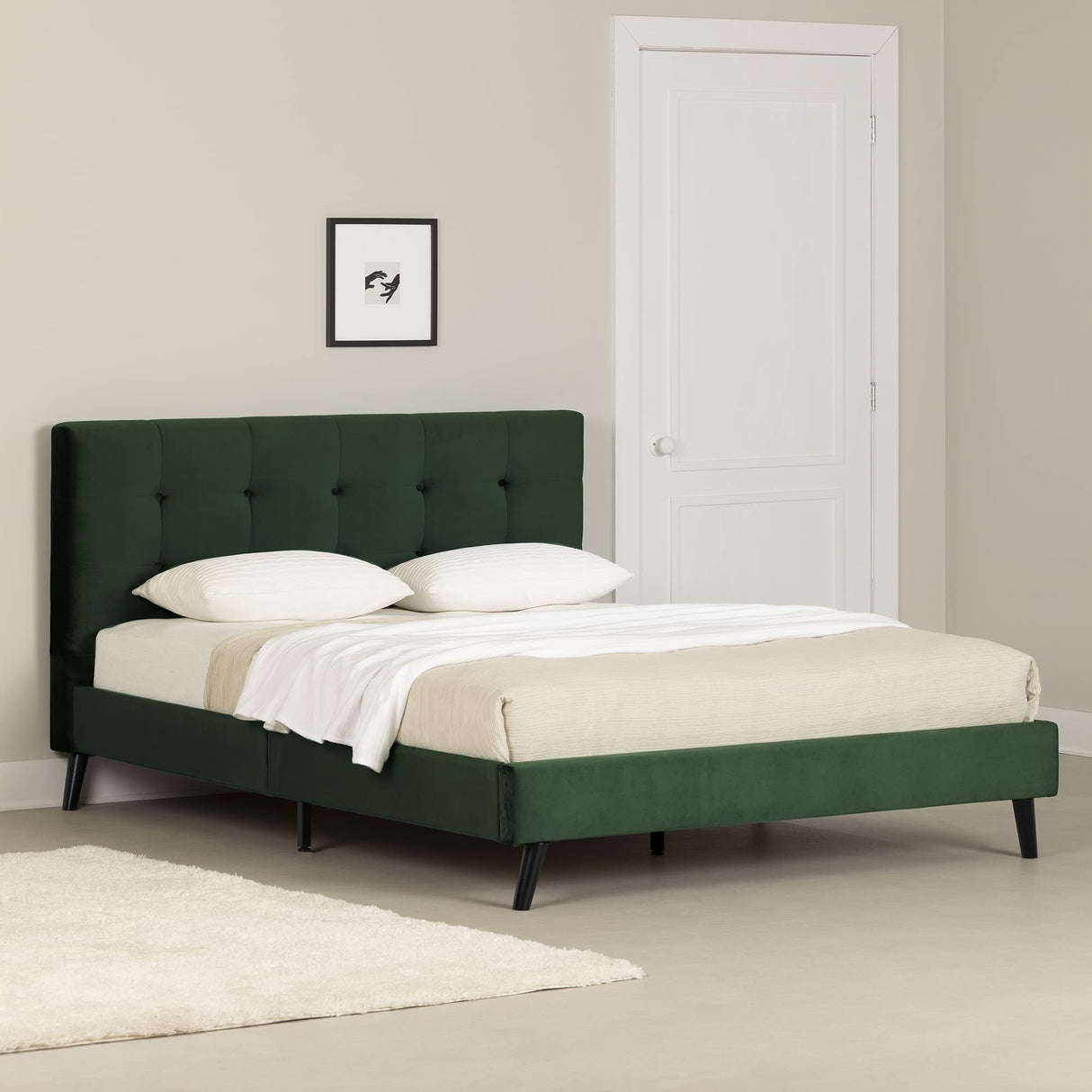 Maliza Upholstered Complete Platform Bed, Queen, Dark Green