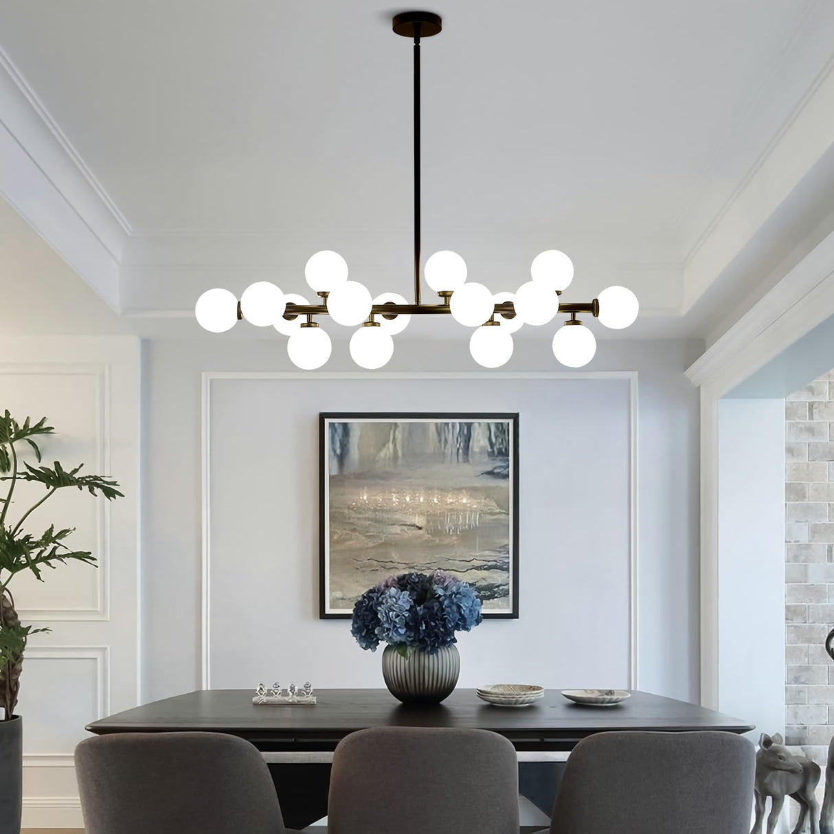 Modern Linear Chandelier Black Hanging Pendant Light