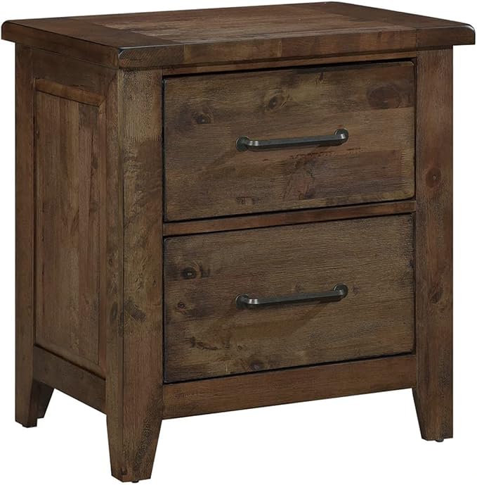 Wooden Nightstand with Metal Handle, Brown