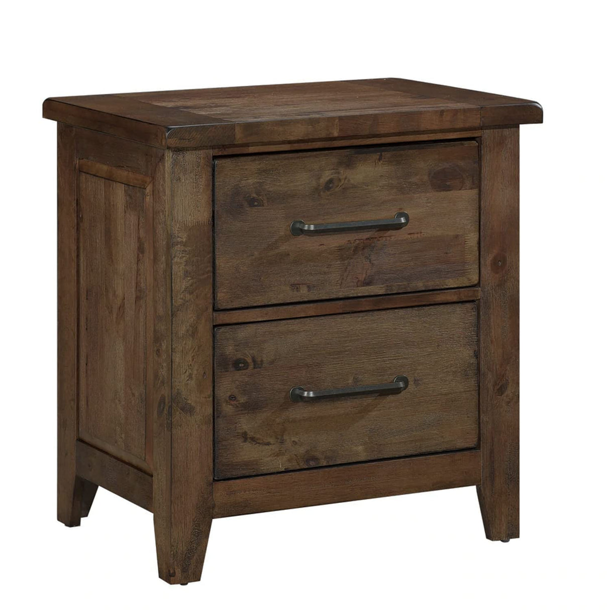 Wooden Nightstand with Metal Handle, Brown