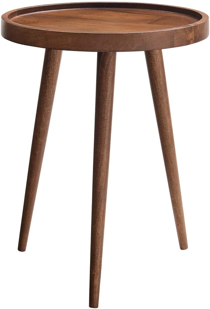 Chiro Solid Wood Side Table in Black with Tray Top - Mid-Century Modern Round Accent Table