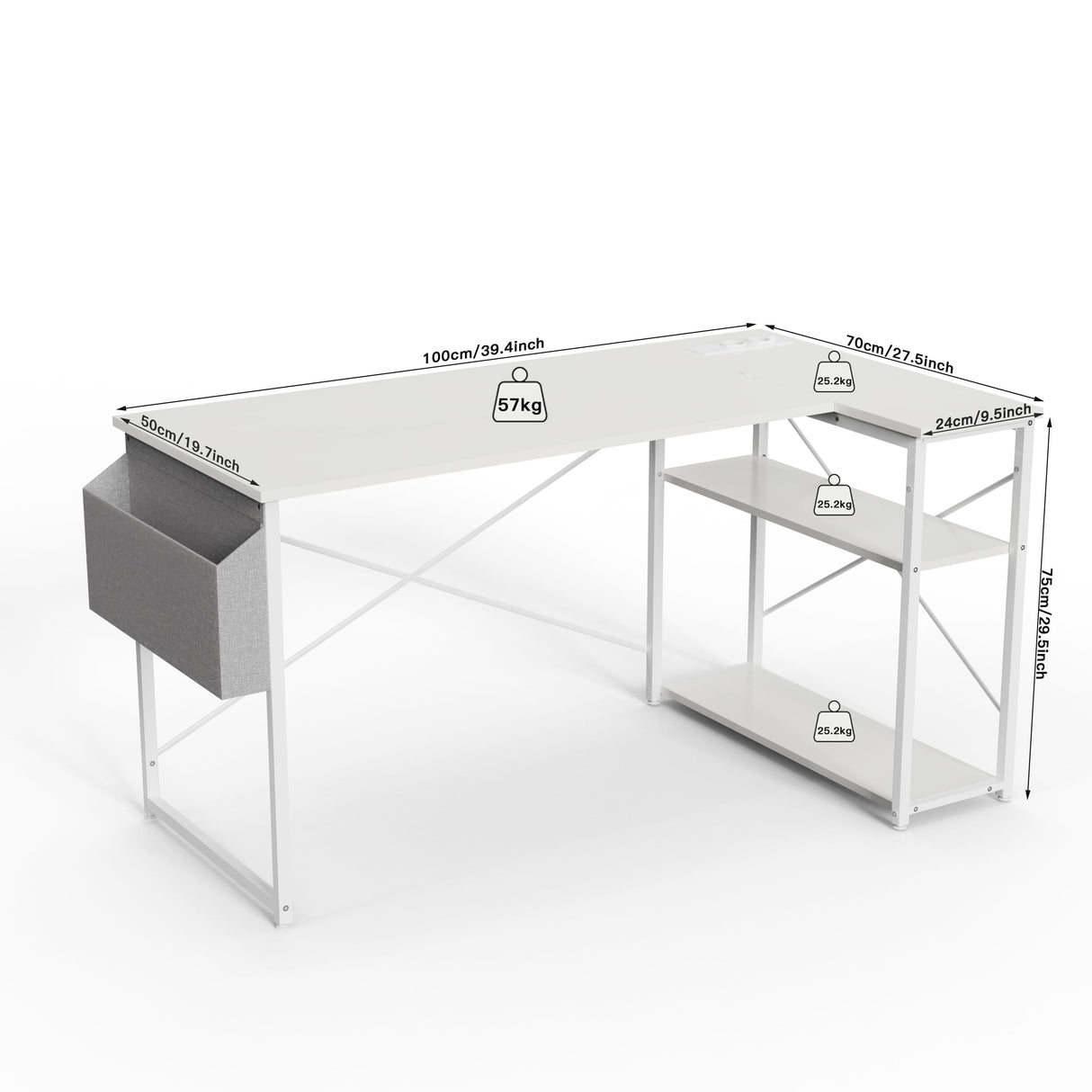 Small Computer Desk with Power Outlets, 40 Inch L Shaped Desk with Reversible Shelves