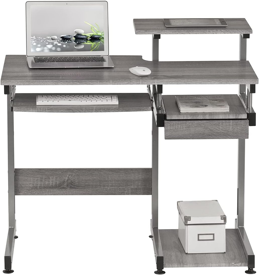 Complete Computer Workstation Desk, Gray, 37.75" W x 22" D x 35" H,Grey