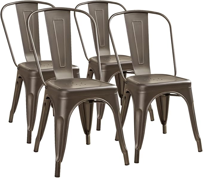 Metal Dining Chair Indoor-Outdoor Use Stackable Classic Trattoria Chair Chic Dining