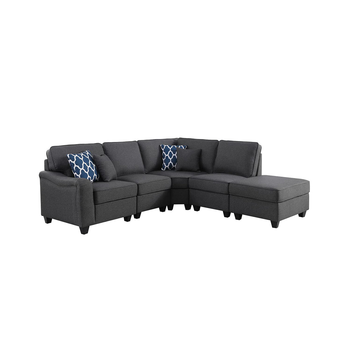 5 Piece Modular L-Shape Sectional Sofa with Ottoman, Dark Gray