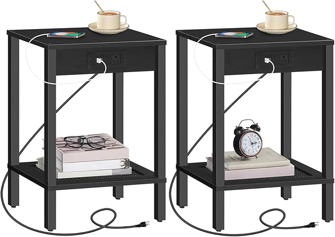End Table with USB Ports and Outlet, Nightstand