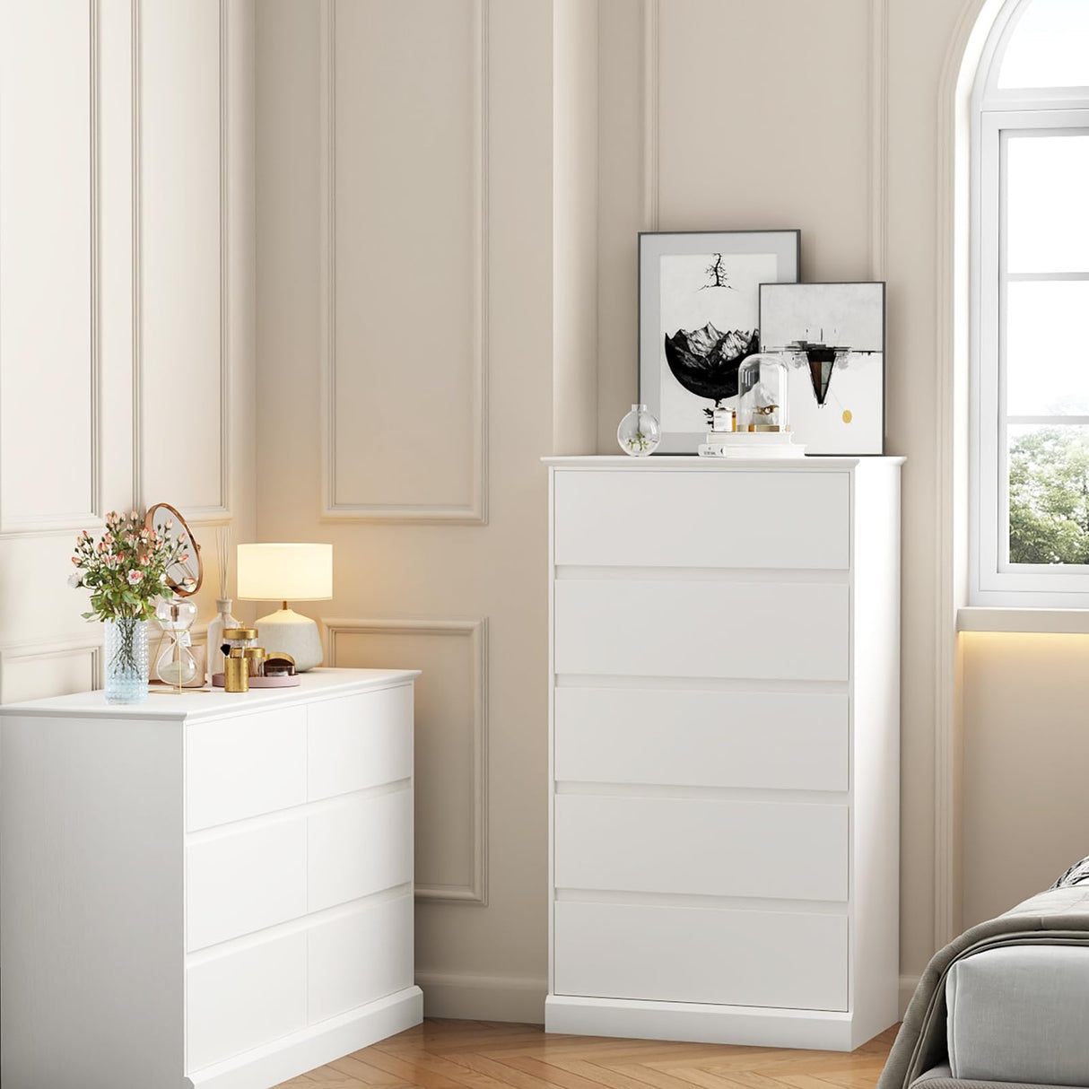 Bedroom, White Dresser, 5 Drawer Dresser