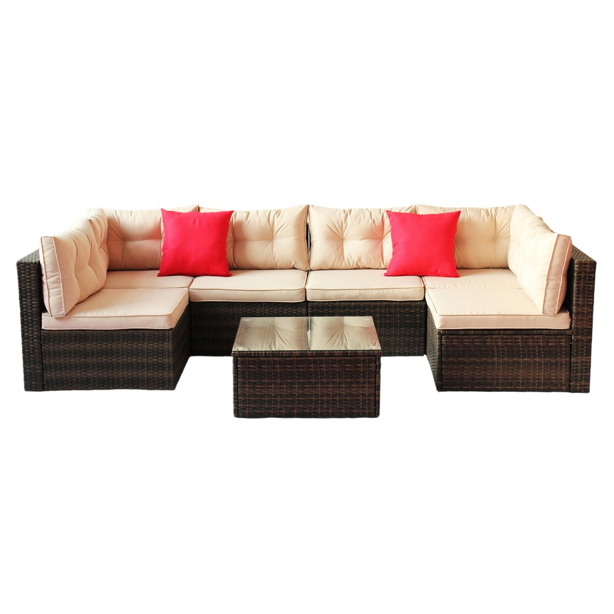 Patio Furniture Set Pe Rattan Sectional Garden Furniture Corner Sofa Set (7 Pieces