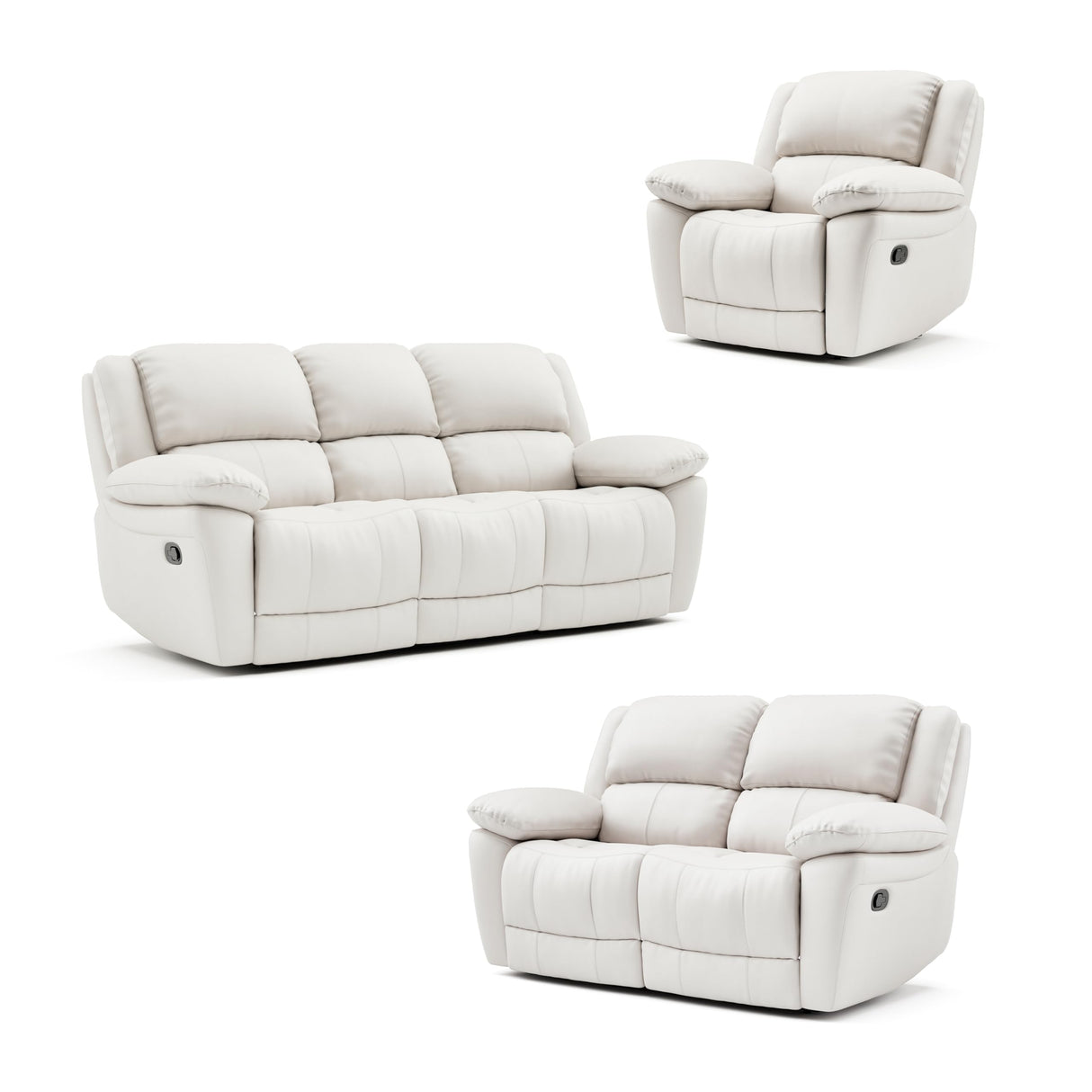 America Sorin Modern 3-Piece Leather Recliner Sofa Set with Pillow Armrests, Reclining