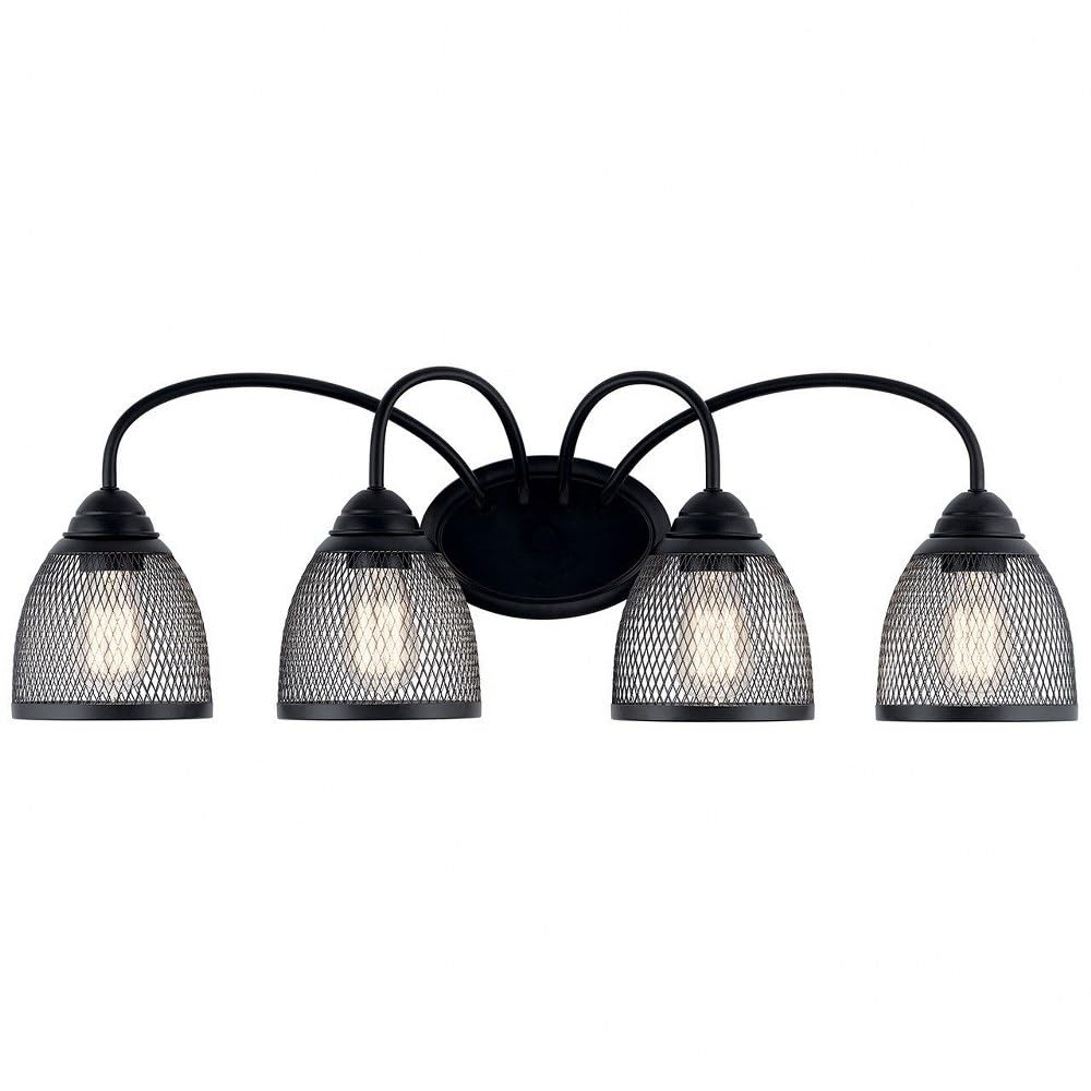 Voclain 32" 4 Light Vanity Light with Mesh Shade in Black