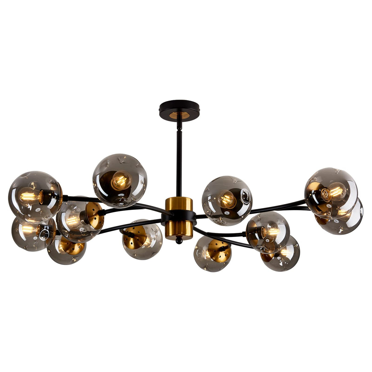 12-Light Sputnik Chandelier with Glass Globe - Mid Century Modern Black & Gold