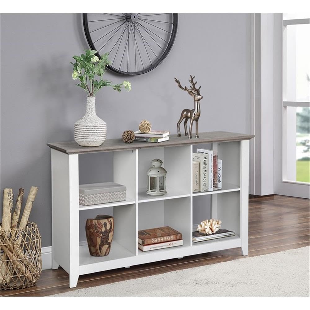 6-Shelf Modern Wood Storage Cube Bookcase, Square Organizer Cubby, White/Driftwood