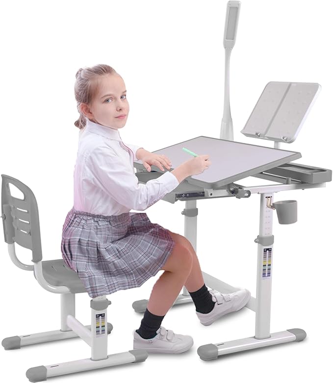 Kids Desk & Chair Set | Adjustable Study Table with Tilt Desktop & LED Light