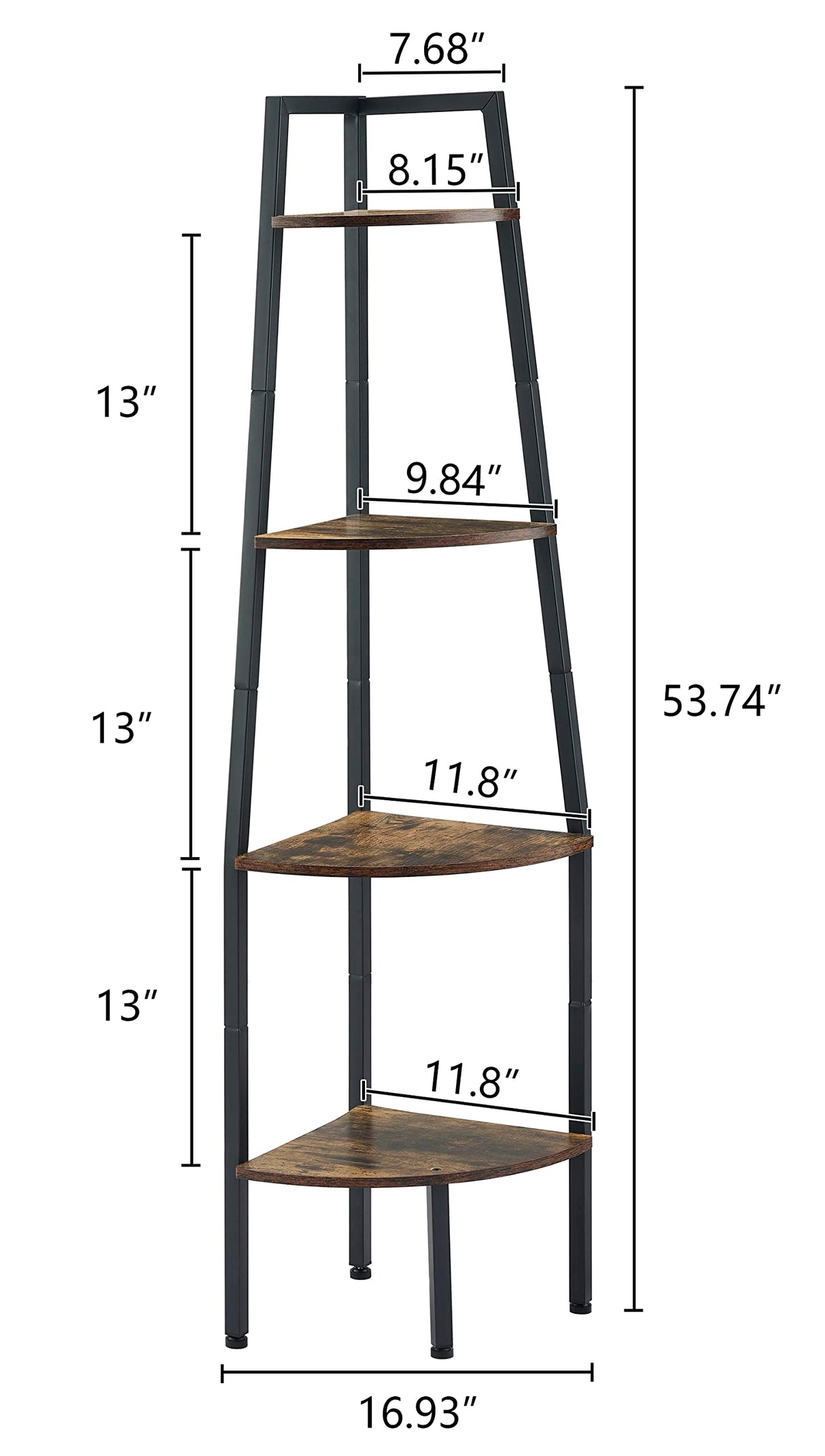 RusticHaven 4-Tier Industrial Corner Bookshelf