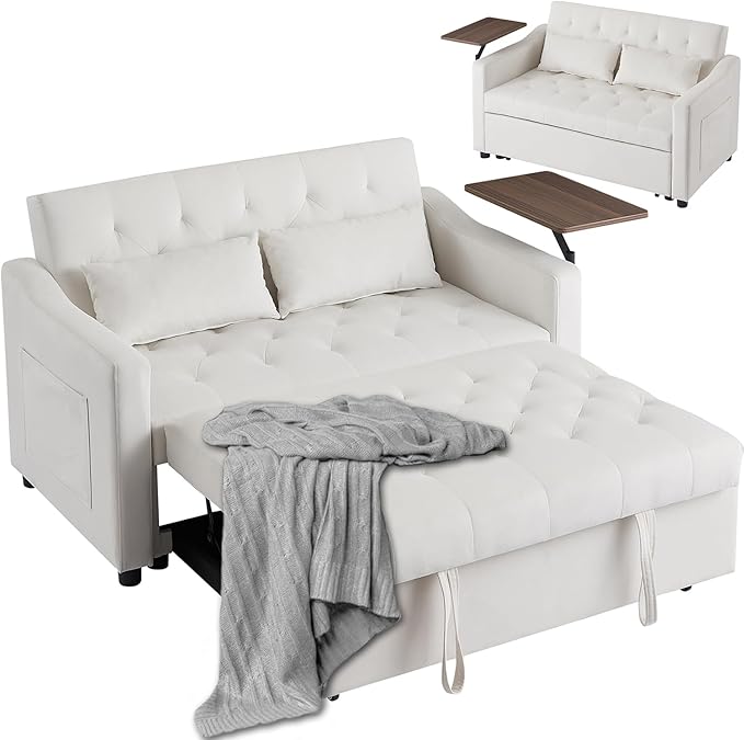 3 in 1 Sleeper Sofa Couch Bed, Modern Velvet Convertible Sofa Bed