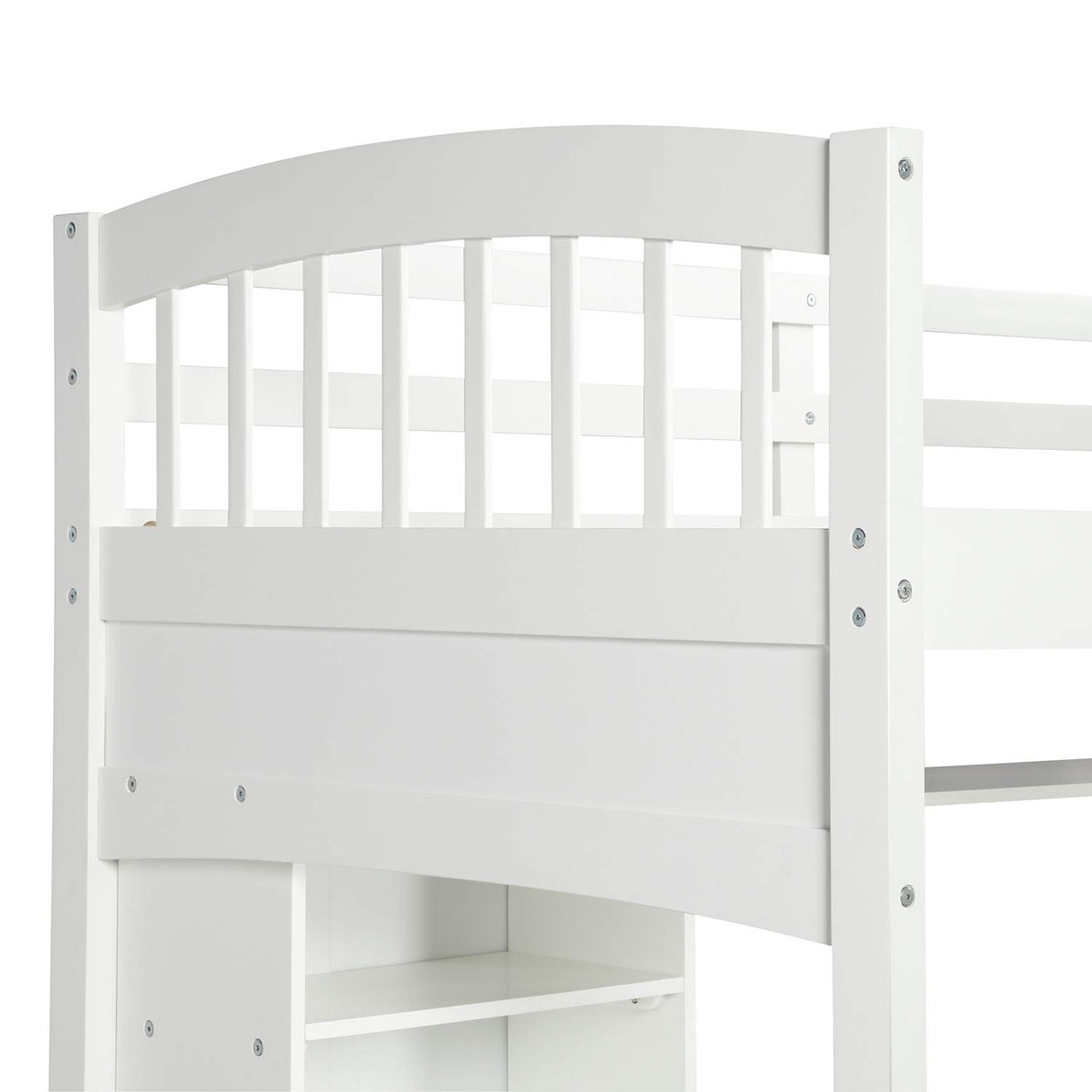 Storage Shelves, Wood Twin Loft Bed Frame with Guardrails and Angled Ladder for Kids