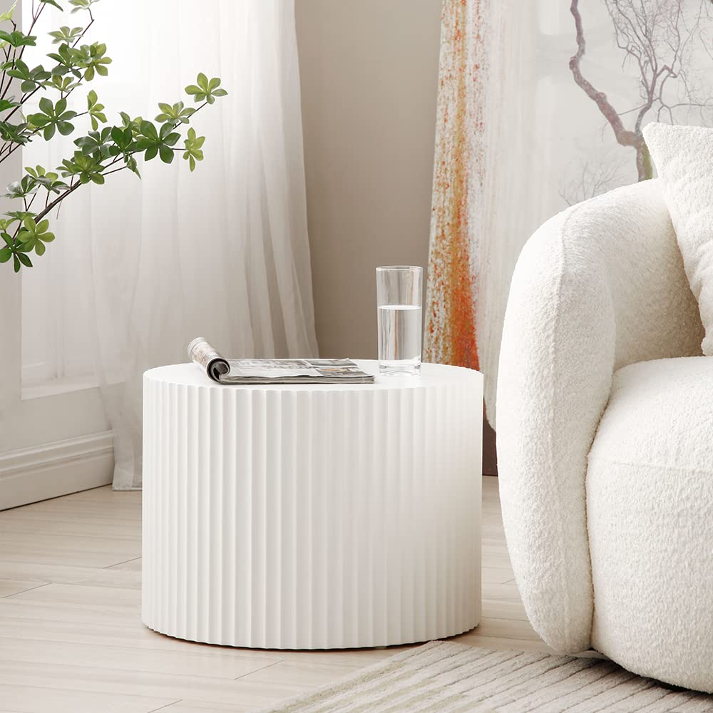 White Round Coffee Table Set of 2, Nesting Coffee Tables for Living Room