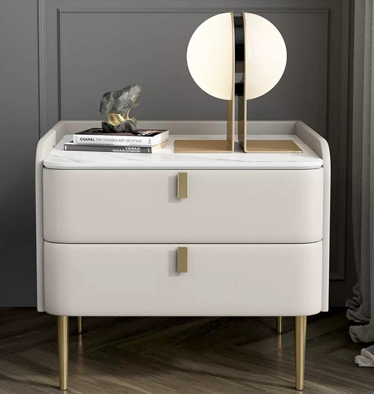 White Modern Minimalist Rock Board Bedside Cabinet