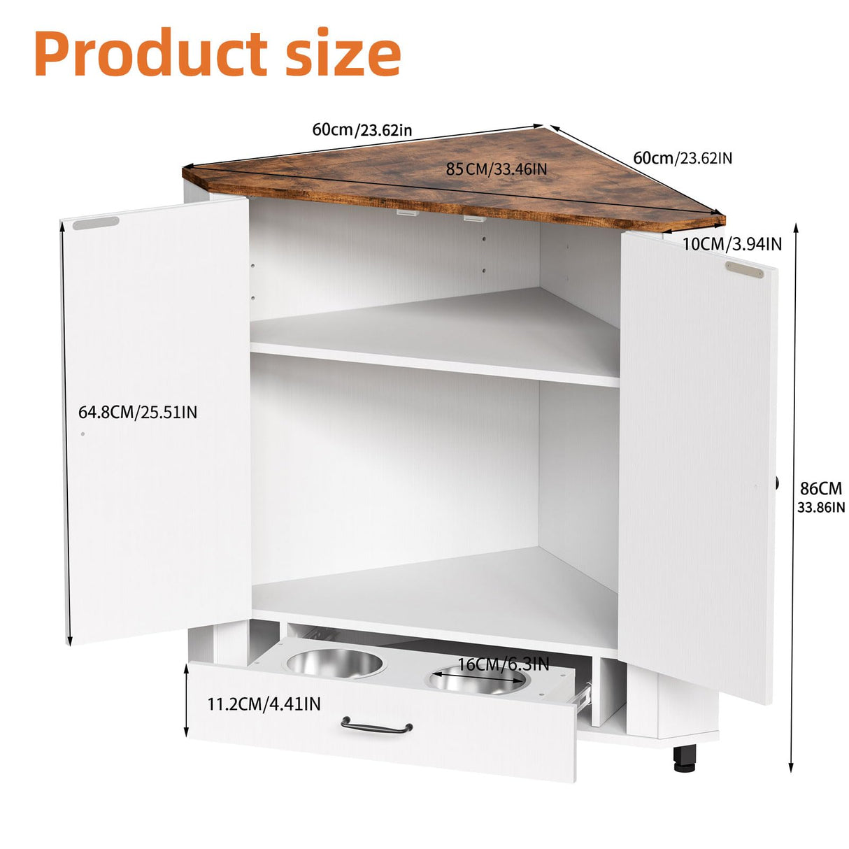 Farmhouse Dog Food Storage Corner Cabinet with Feeding Station