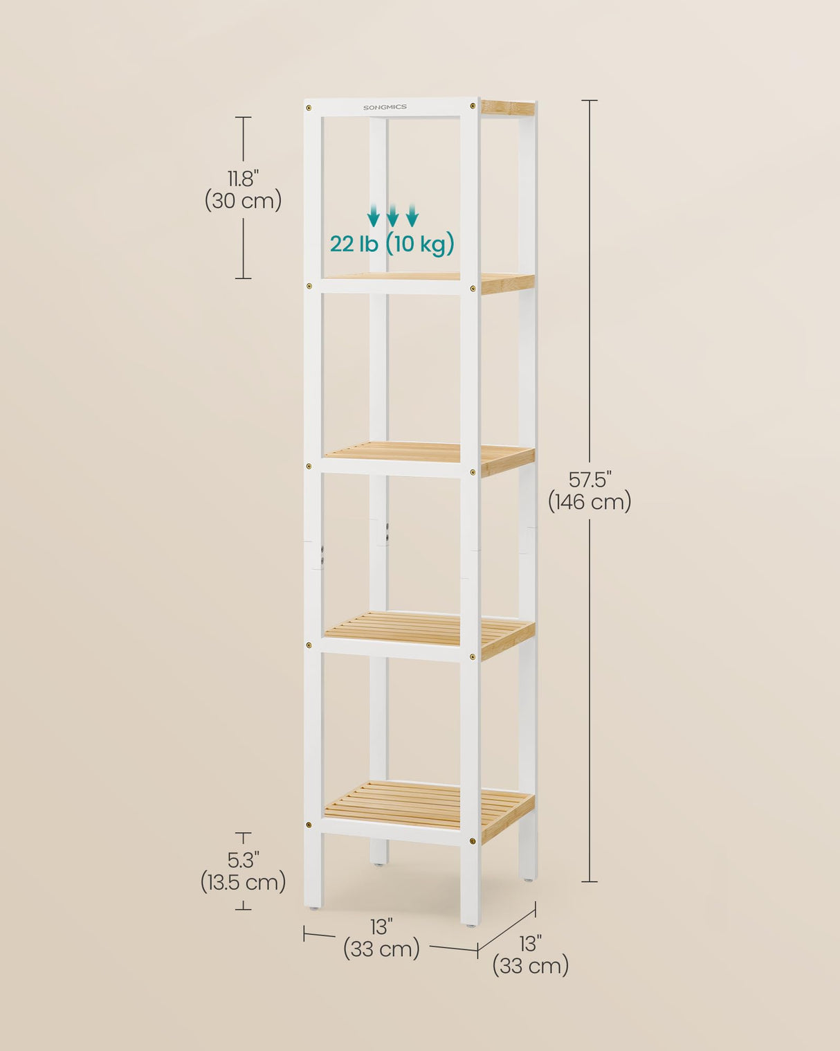 5-Tier Bamboo Bathroom Shelf, Narrow Shelving Unit