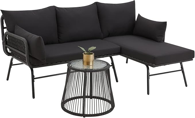 3-Piece Patio Conversation Bistro Set, Outdoor All-Weather Wicker Balcony Furniture