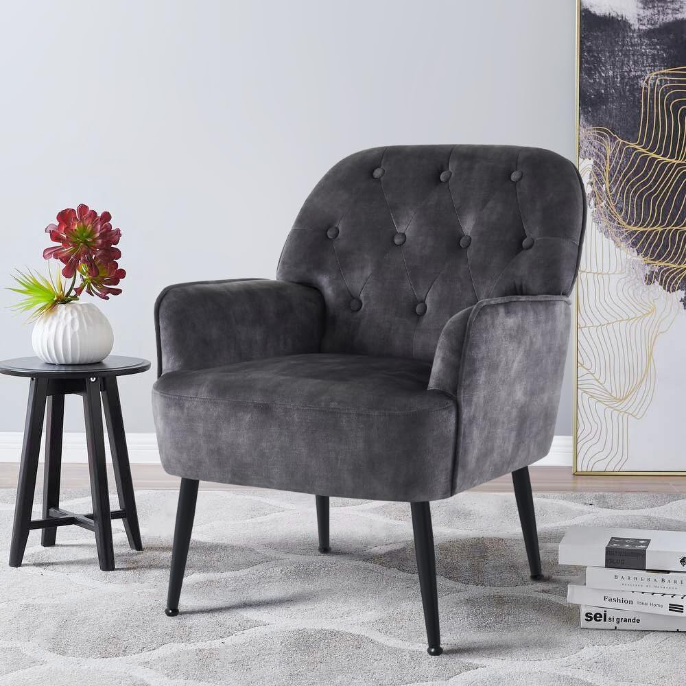Accent Chair for Living Room, Button Velent Armchair, Single Sofa Chair with Arms