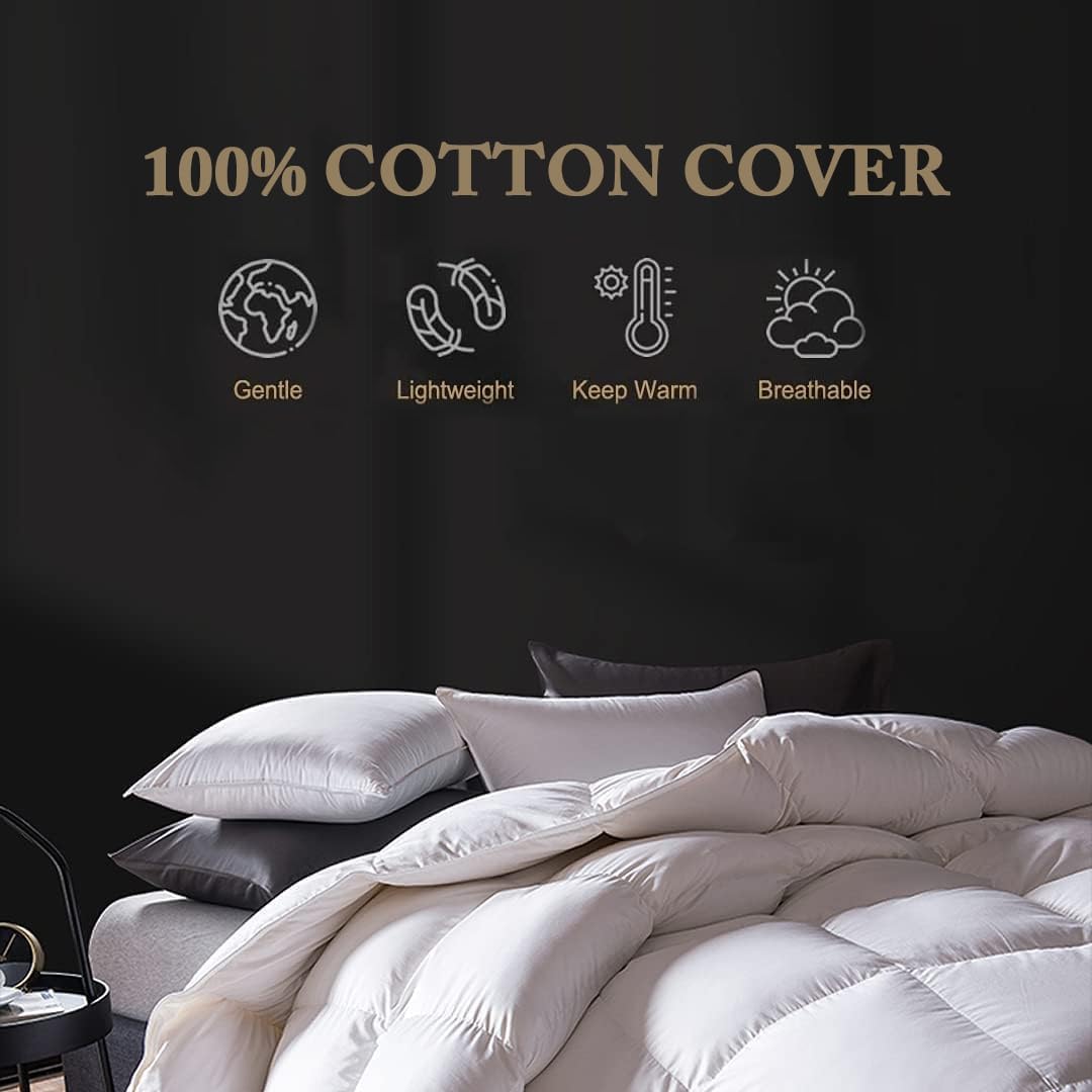 DWR Premium Feather Down Comforter Duvet Insert 90x90-100% Skin-Friendly Cotton Cover, Medium Weight Quilted for All Season Bedding (Full/Queen, Ivory White)