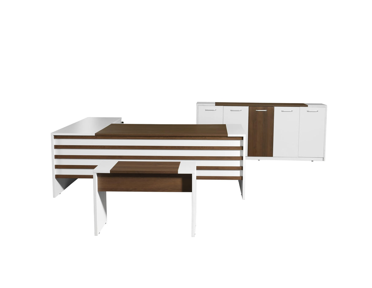 87" Wood Office Furniture Set of 3pcs | Executive Right Side L Shaped Corner Desk