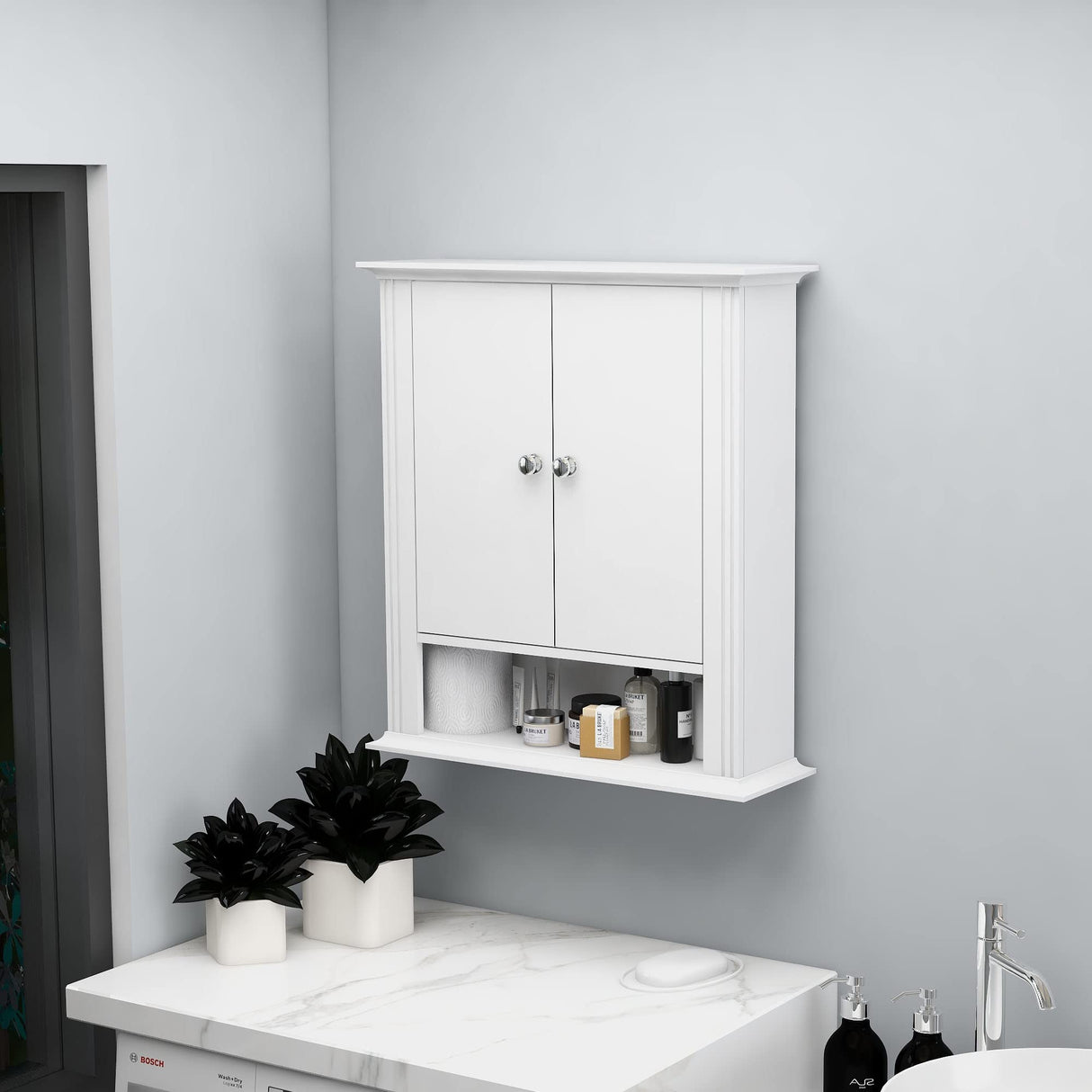 Wall Mounted Bathroom Medicine Cabinet with 2 Doors, Hanging Bathroom Wall Cabinet