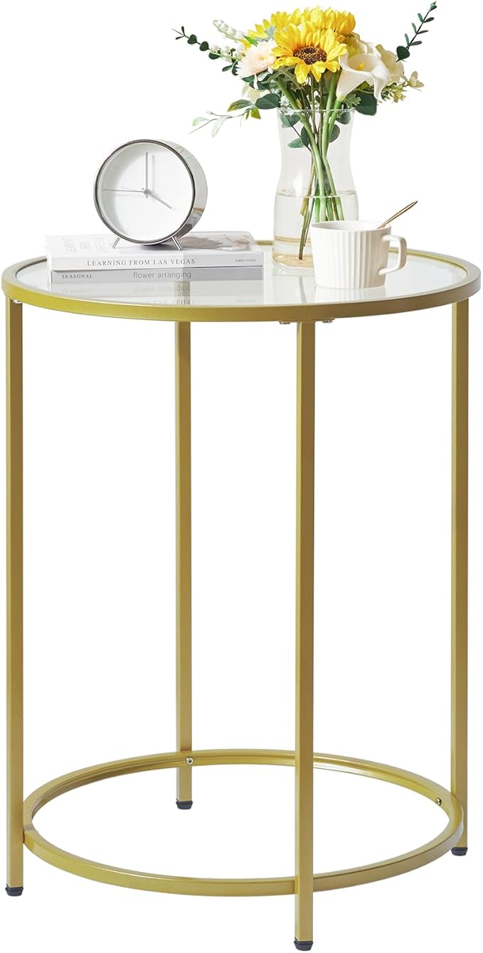 Round End Table, Tempered Glass Sofa Side Table, Coffee Table for Office Bedroom