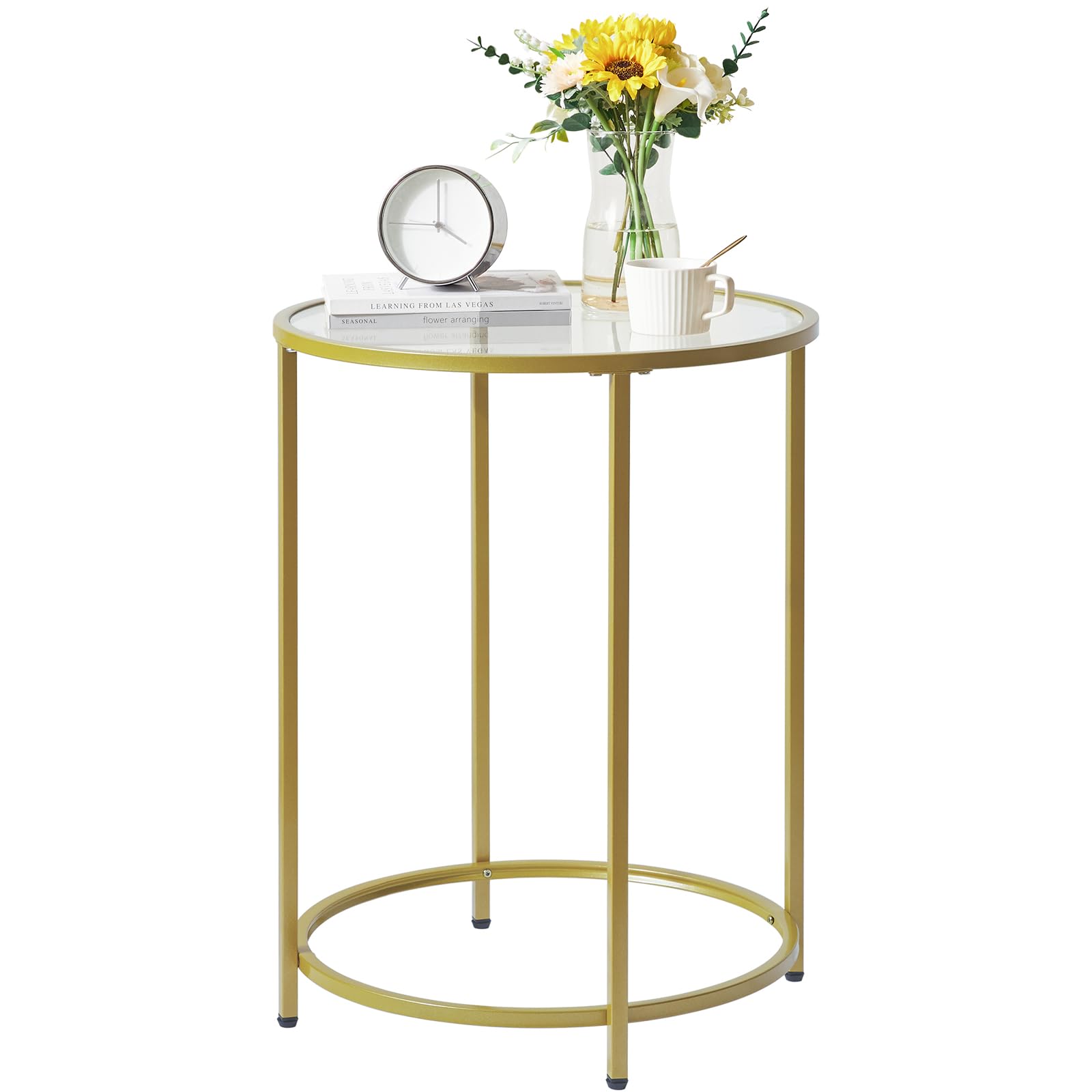 Round End Table, Tempered Glass Sofa Side Table, Gold Coffee Table for Office Bedroom Living Room