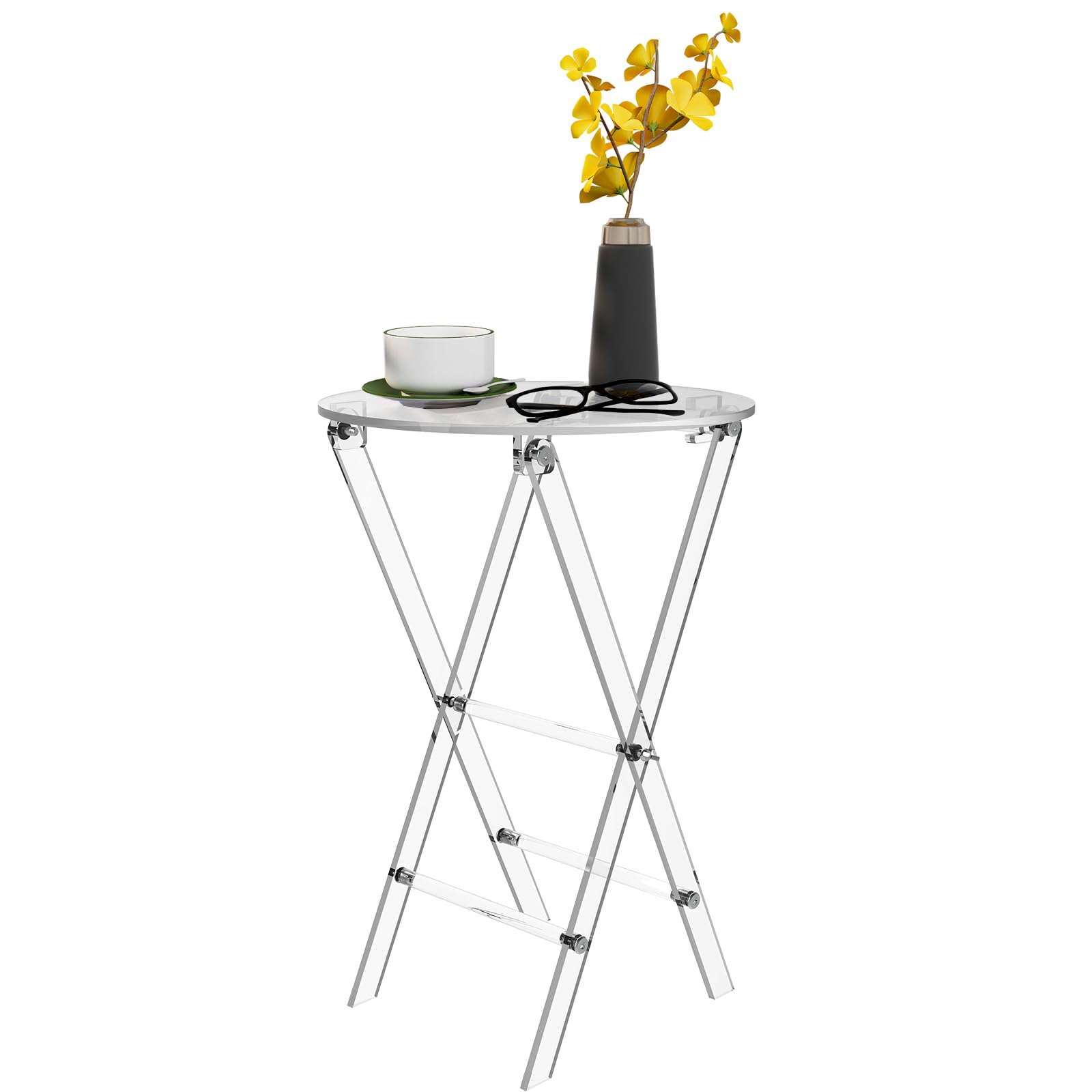 Acrylic Folding Table Round Tray Drink Table -23" High TV Dinner Table