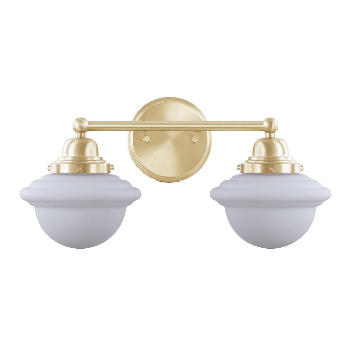 Aspen Creative 62306, Bathroom Vanity 2 Lights Fixture 17-3/8"W x 8-5/8"H x 8-1/4"E. Warm Brass Finish, Bulb Not Included