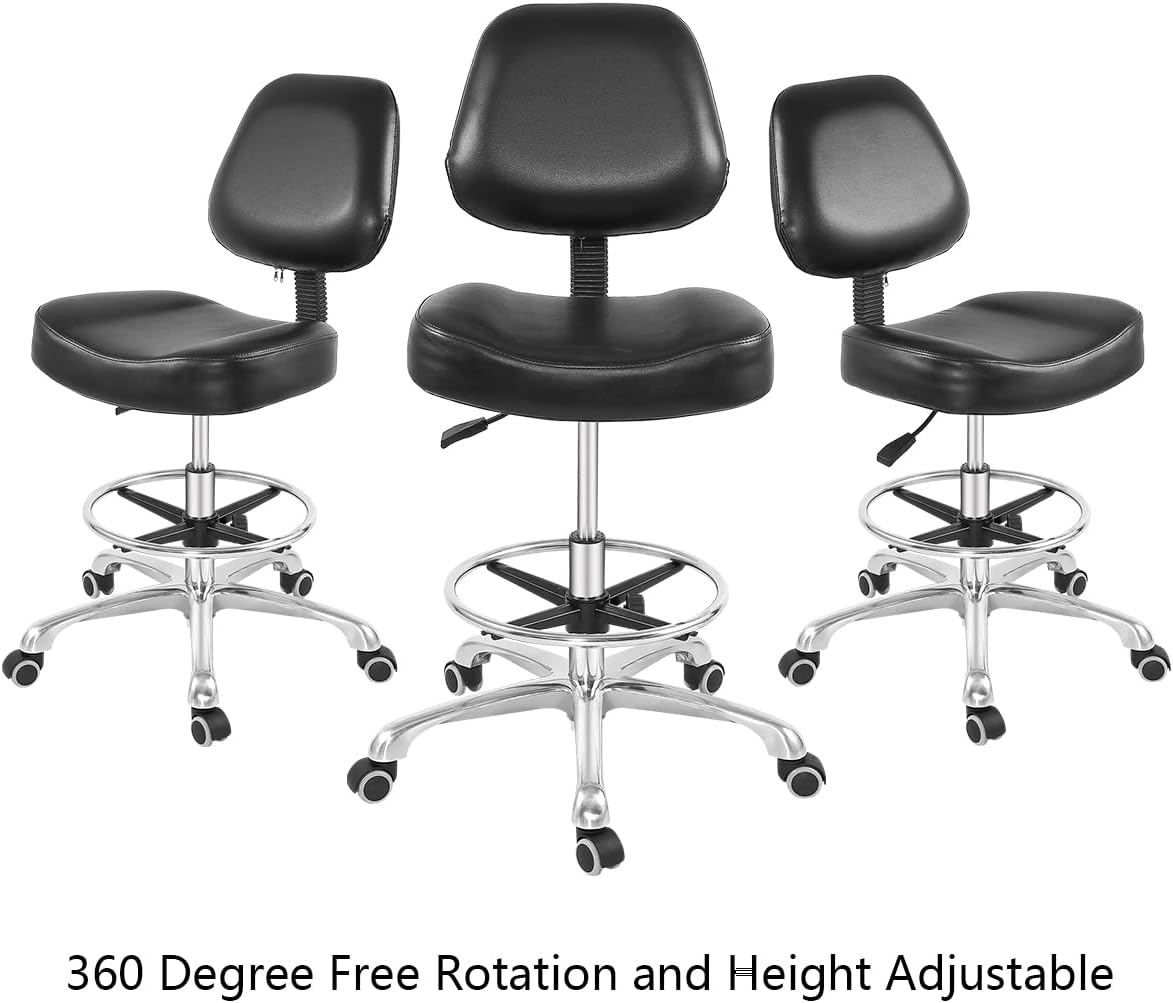 Drafting Chair with Wheels and Footrest - Heavy Duty Tall Office Stool