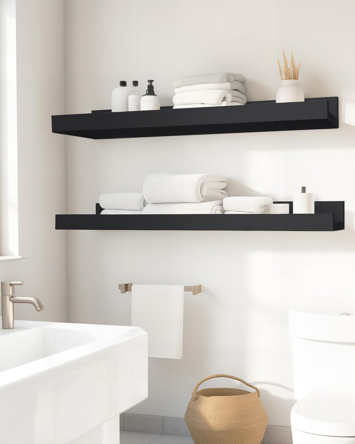 Small 16” Floating Shelves for Wall Décor Storage, Set of 4, Wood for Bedroom