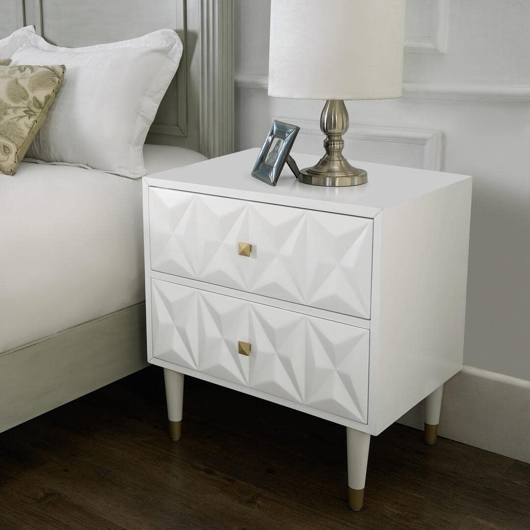 Two Drawer Geo Texture Nightstand White